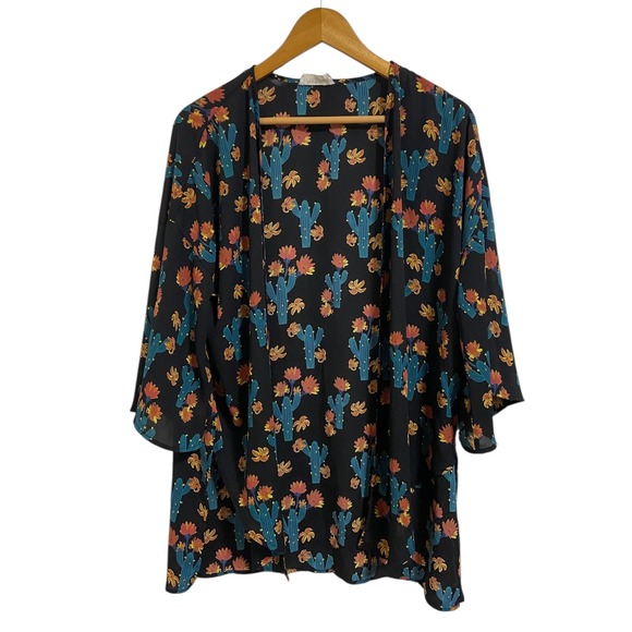 Peach Love California Cactus Floral Print Kimono Open Front Rodeo Western Medium - Picture 1 of 8